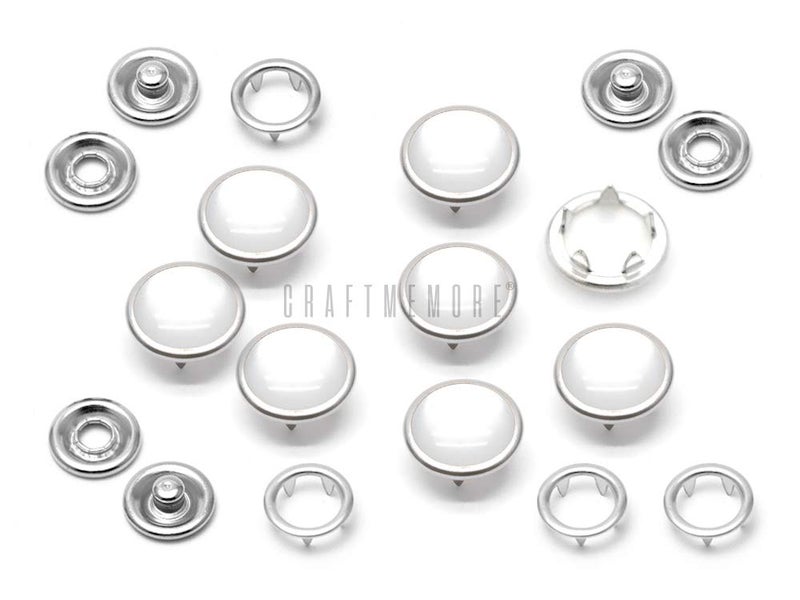 CRAFTMEMORE 20 Sets 10.5MM Cloudy White Pearl Snaps Fasteners Pearl-Like Button for Western Shirt Clothes Popper Studs (Cloudy White) - Image 1